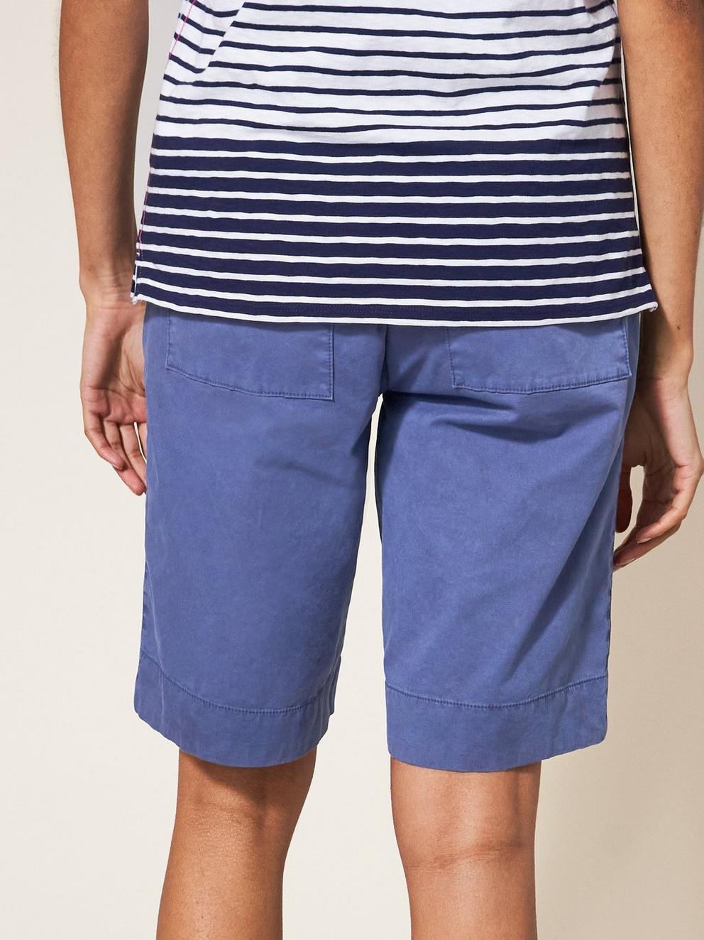 Hayley Organic Chino Shorts in MID BLUE - MODEL BACK