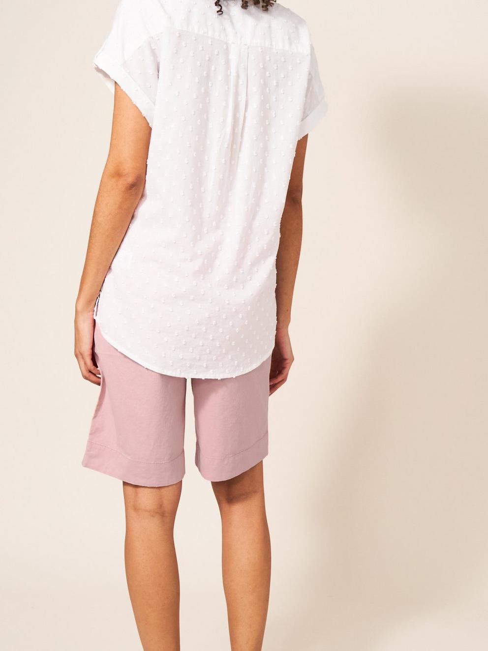 Hayley Organic Chino Shorts in MID PINK - MODEL BACK