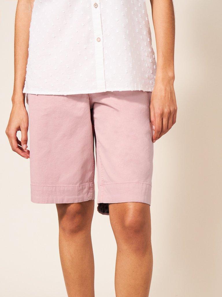 Hayley Organic Chino Shorts in MID PINK - MODEL FRONT