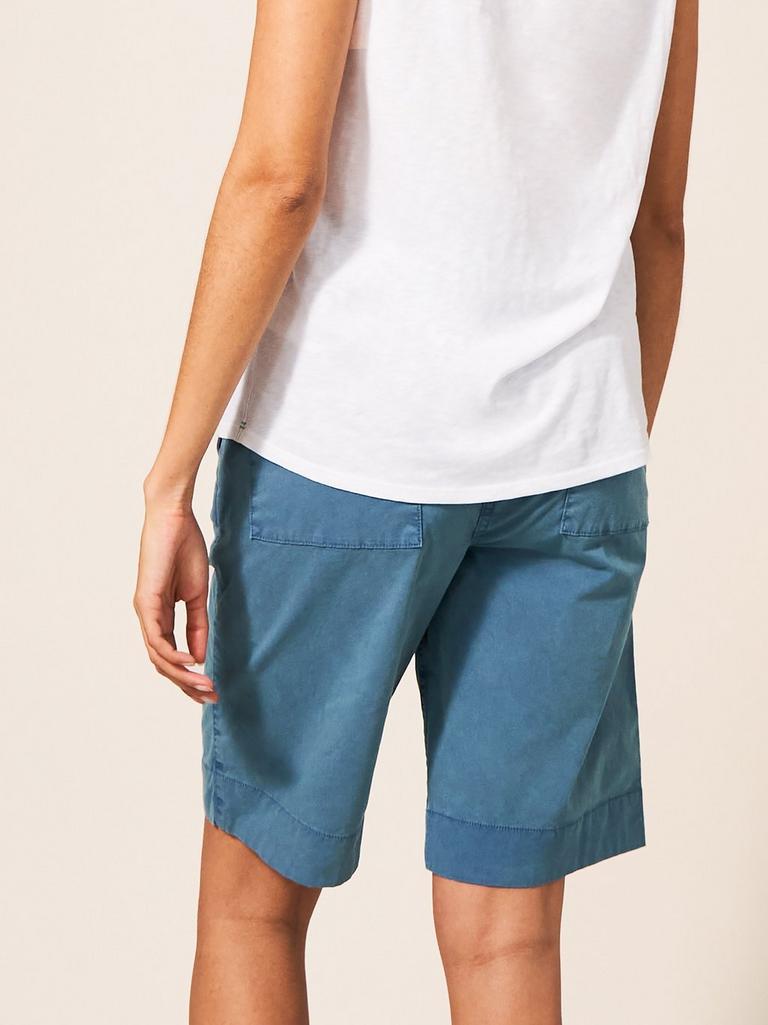 Hayley Organic Chino Shorts in MID TEAL - MODEL BACK
