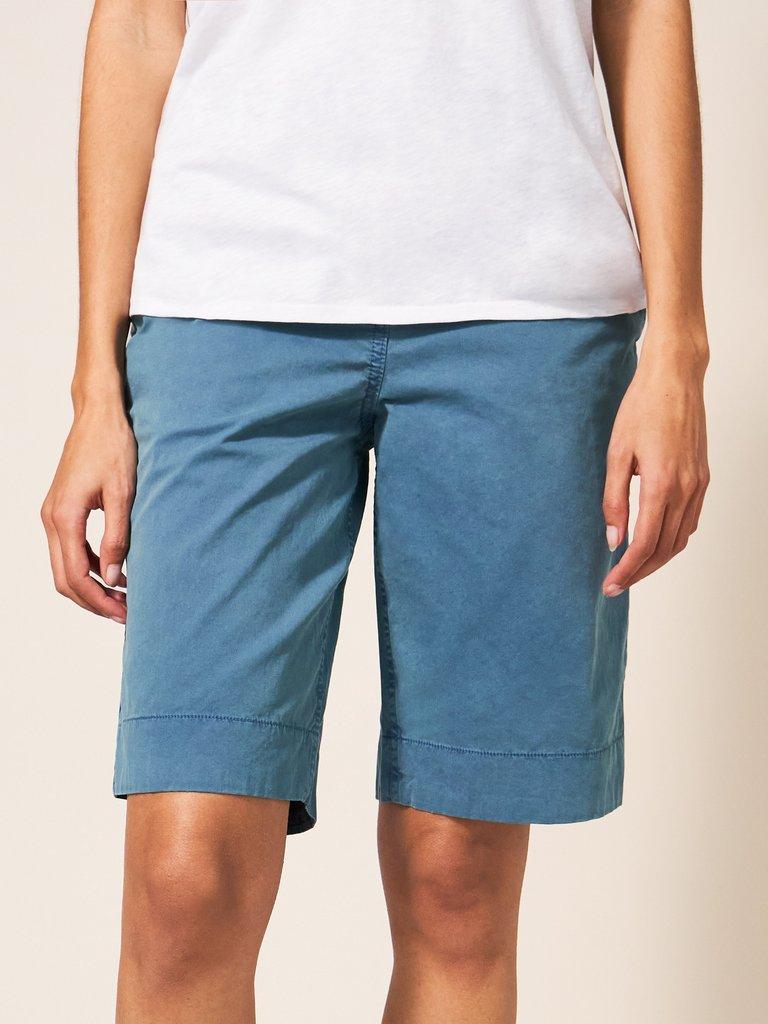 Hayley Organic Chino Shorts in MID TEAL - MODEL FRONT