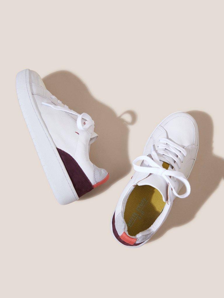 Leather Suede Casual Trainer in BRIL WHITE - FLAT BACK