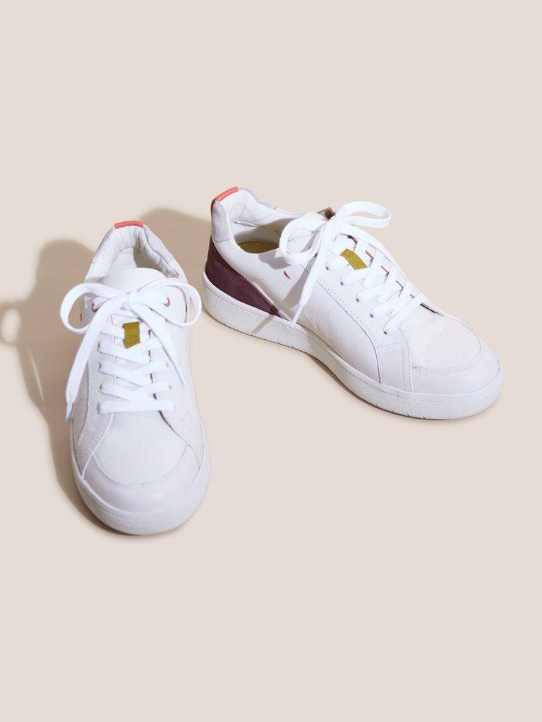 Leather Suede Casual Trainer in BRIL WHITE - FLAT FRONT