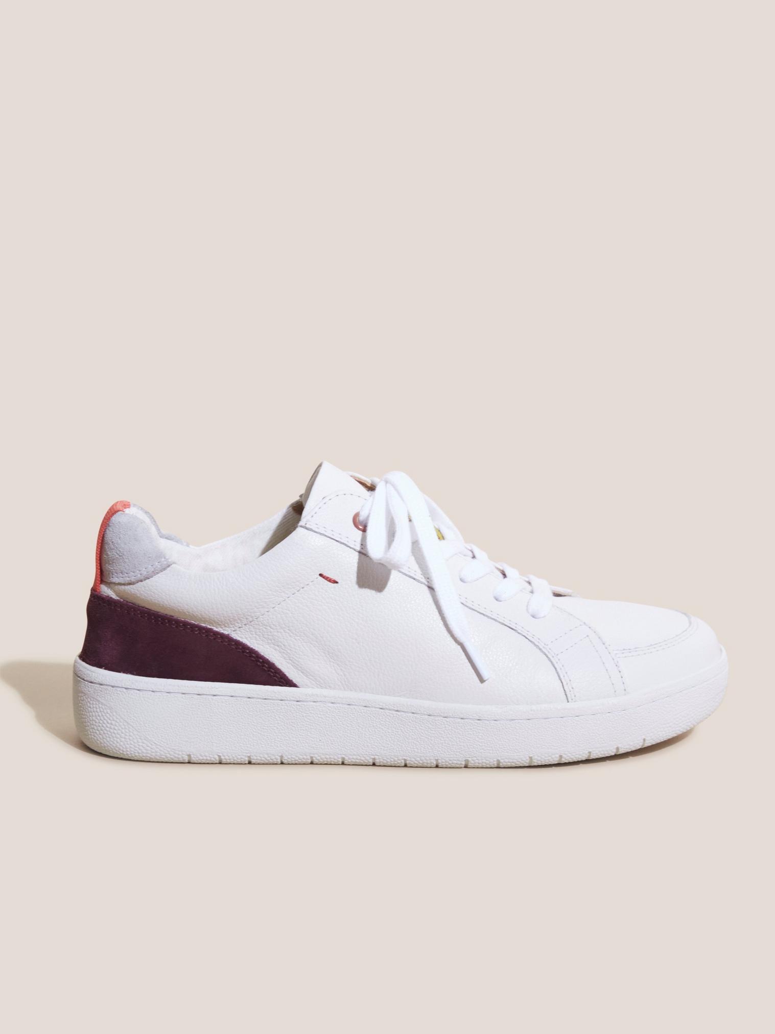 Leather Suede Casual Trainer in BRIL WHITE - MODEL FRONT