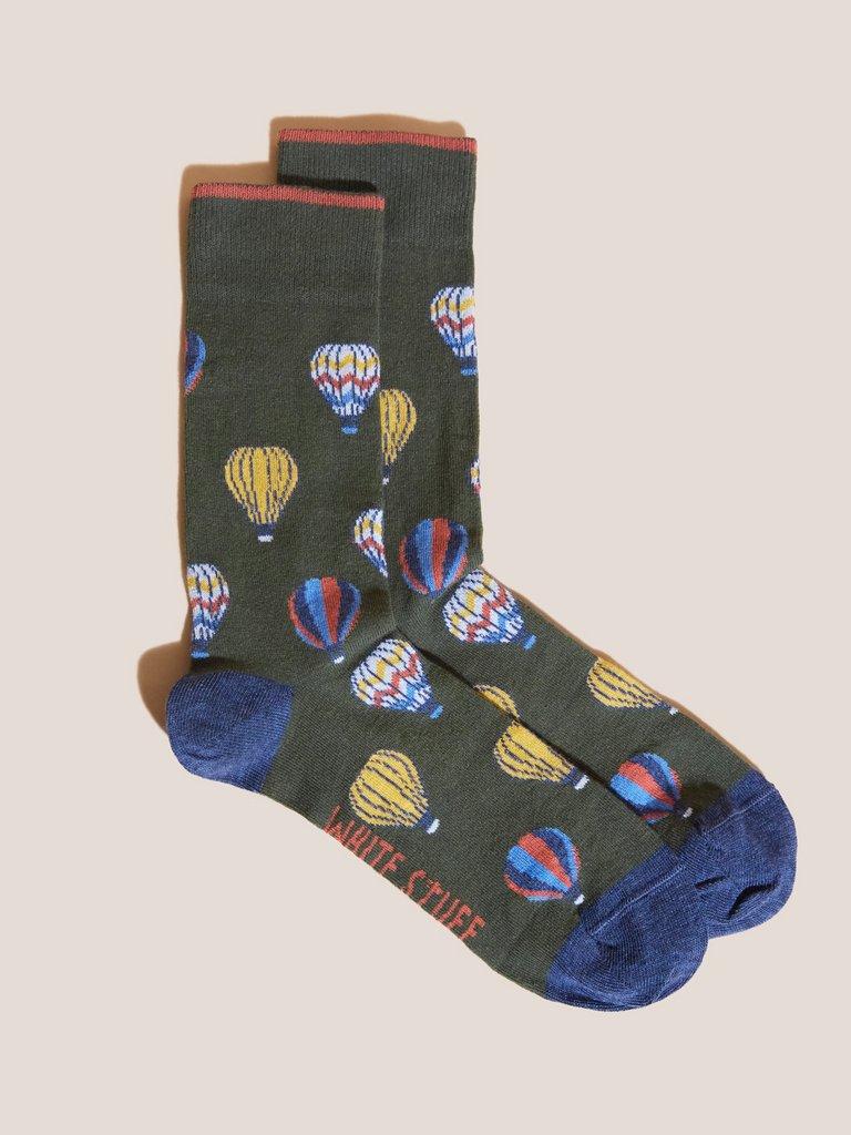 Hot Air Balloon Socks in a Box in KHAKI GRN - FLAT BACK