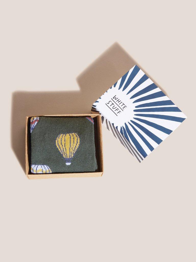 Hot Air Balloon Socks in a Box in KHAKI GRN - MODEL FRONT