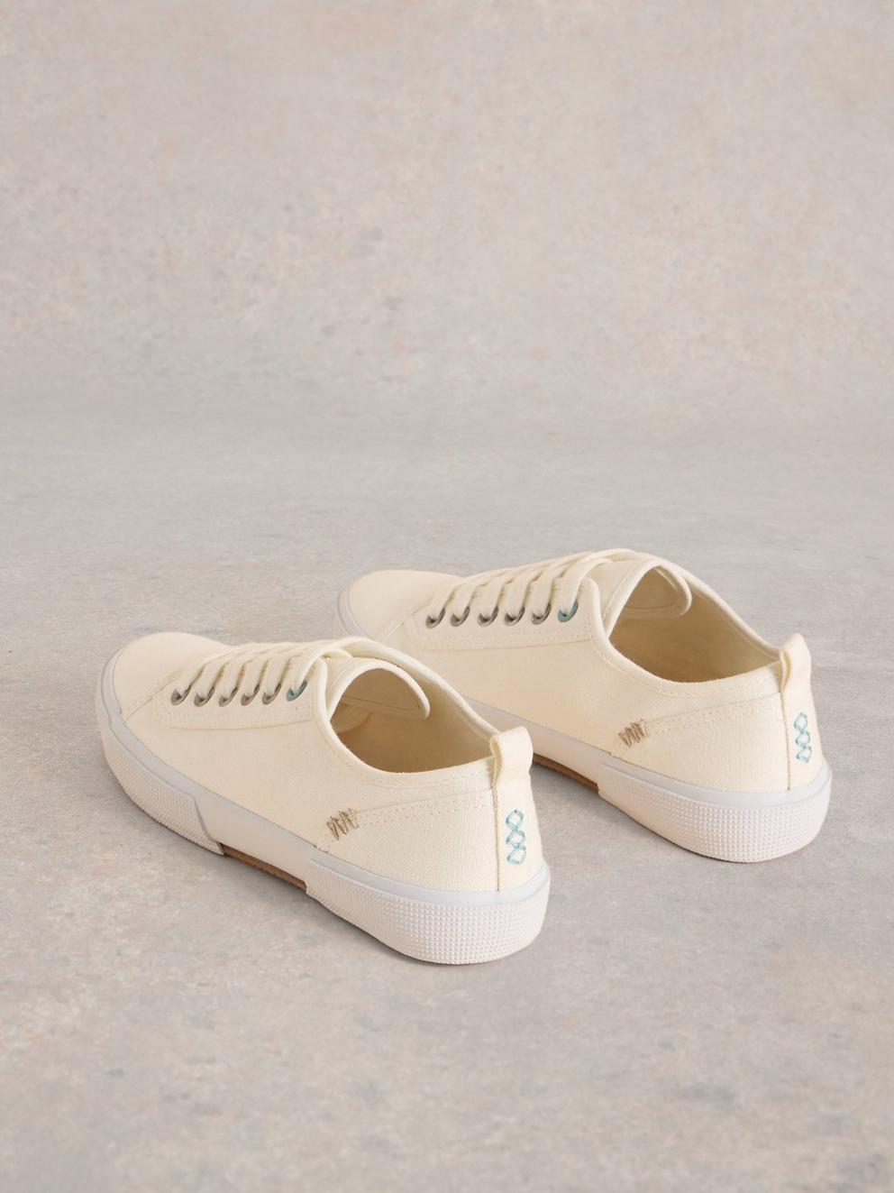 Pippa Canvas Lace Up Trainer in BRIL WHITE - FLAT BACK