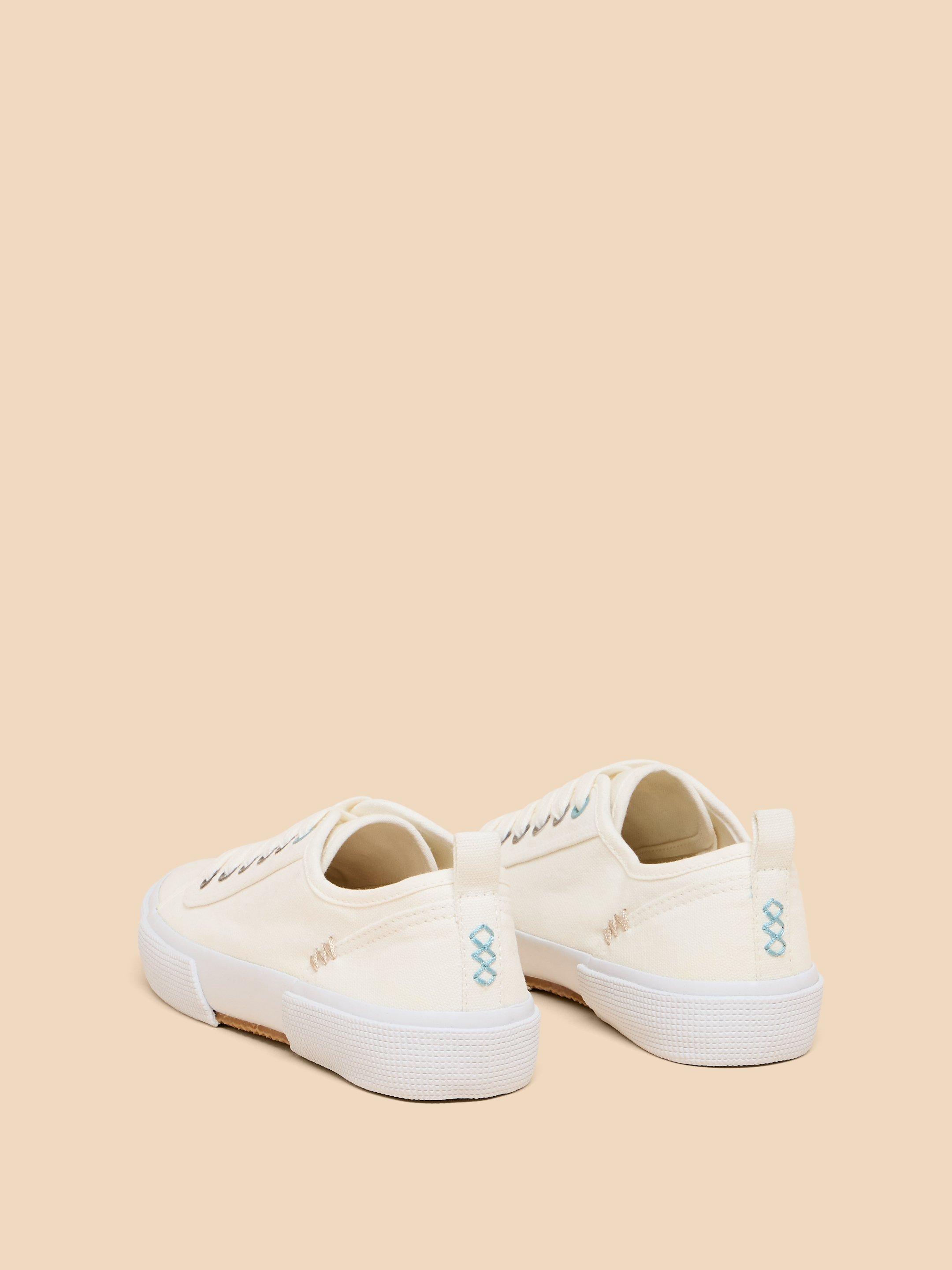 Pippa Canvas Lace Up Trainer in BRIL WHITE - FLAT DETAIL