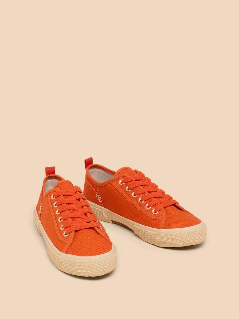 Pippa Canvas Lace Up Trainer in BRT ORANGE - FLAT FRONT