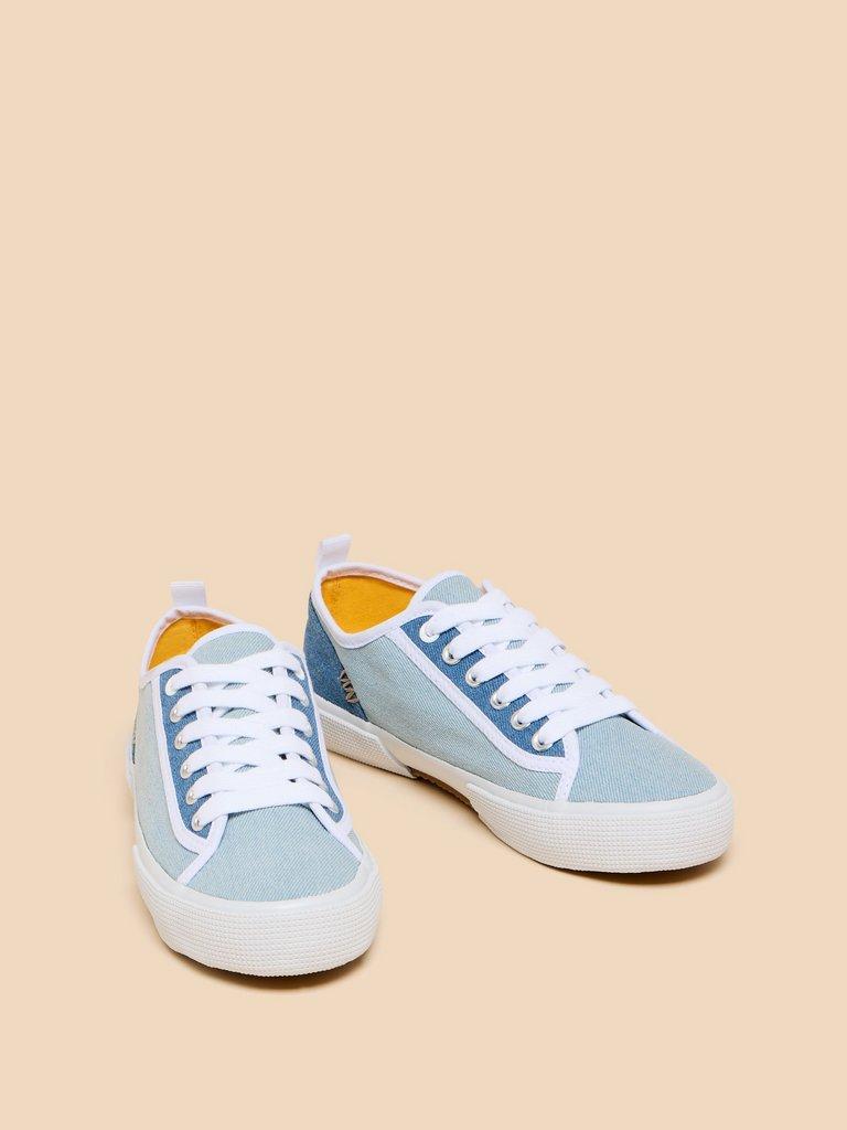 Pippa Canvas Lace Up Trainer in CHAMB BLUE - FLAT FRONT