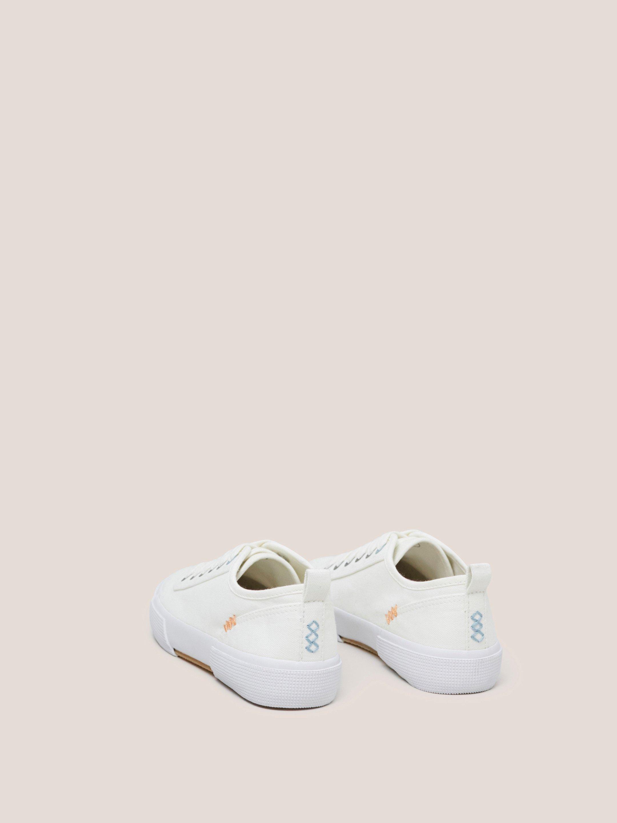 Pippa Canvas Lace Up Trainer in NAT WHITE - FLAT BACK
