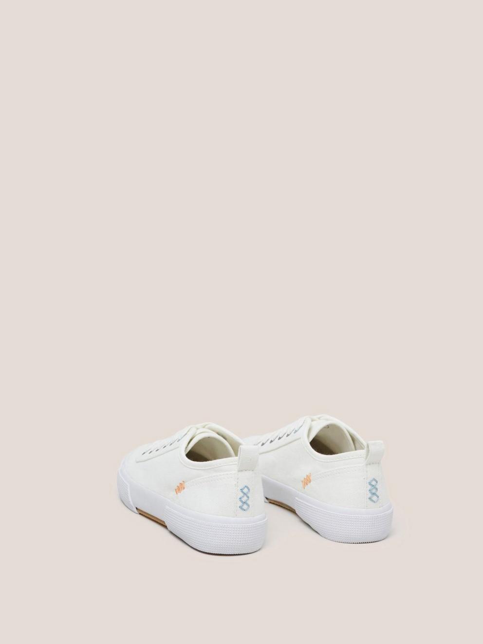 Pippa Canvas Lace Up Trainer in NAT WHITE - FLAT BACK