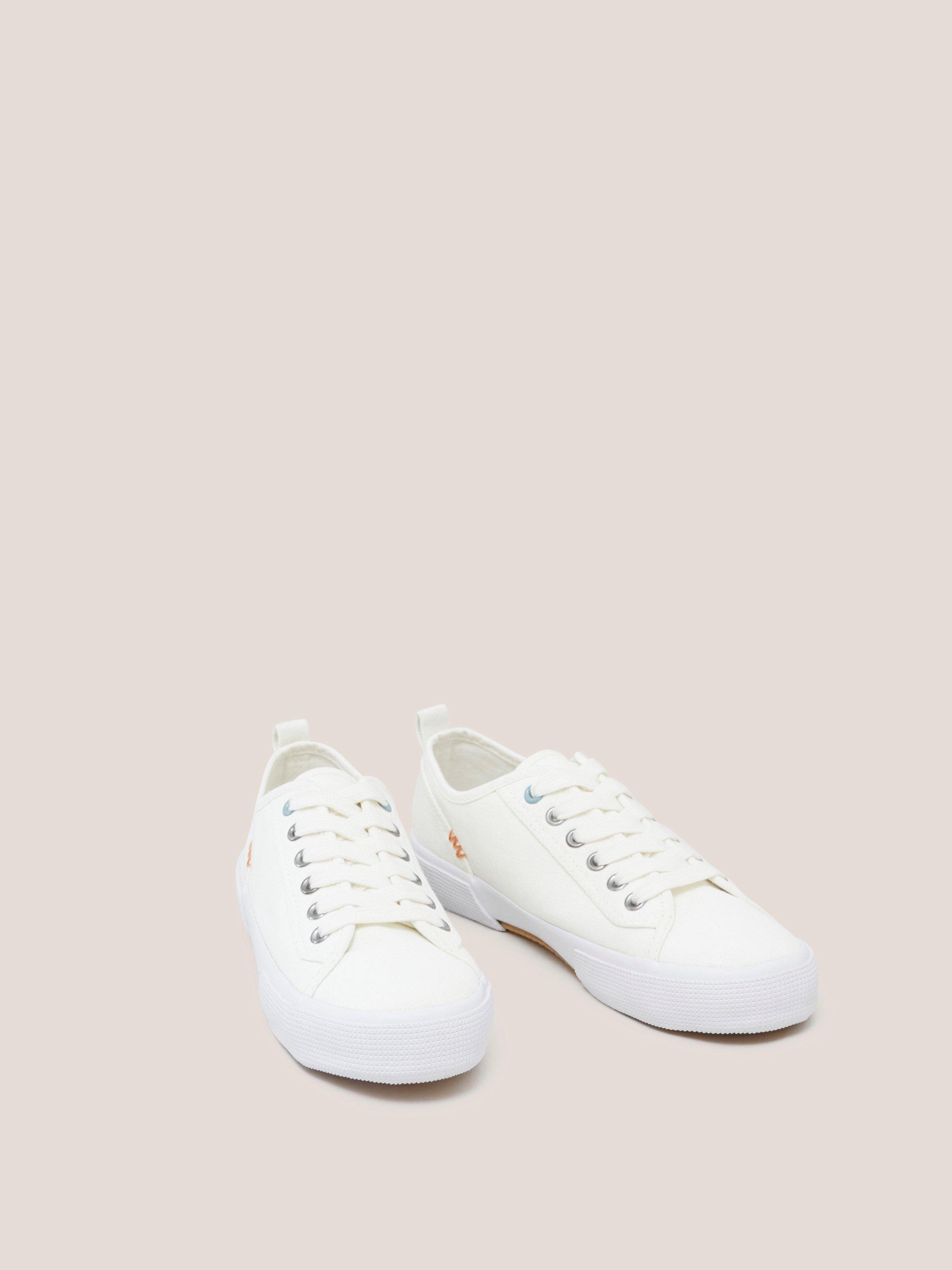 Pippa Canvas Lace Up Trainer in NAT WHITE - FLAT FRONT
