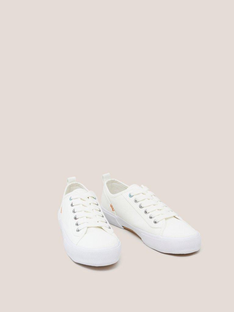 Pippa Canvas Lace Up Trainer in NAT WHITE - FLAT FRONT