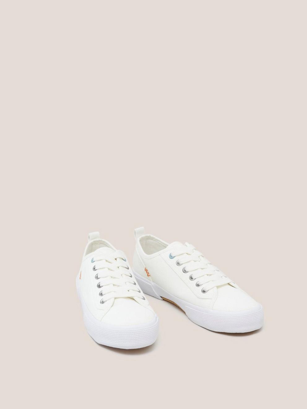 Pippa Canvas Lace Up Trainer in NAT WHITE - FLAT FRONT