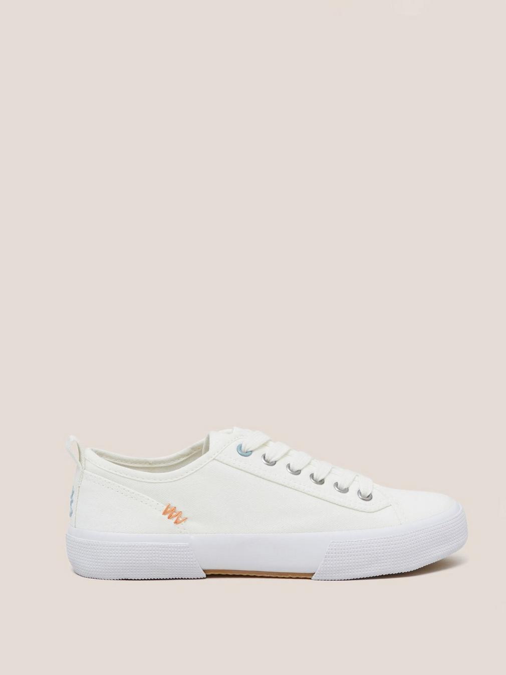 Pippa Canvas Lace Up Trainer in NAT WHITE - MODEL FRONT