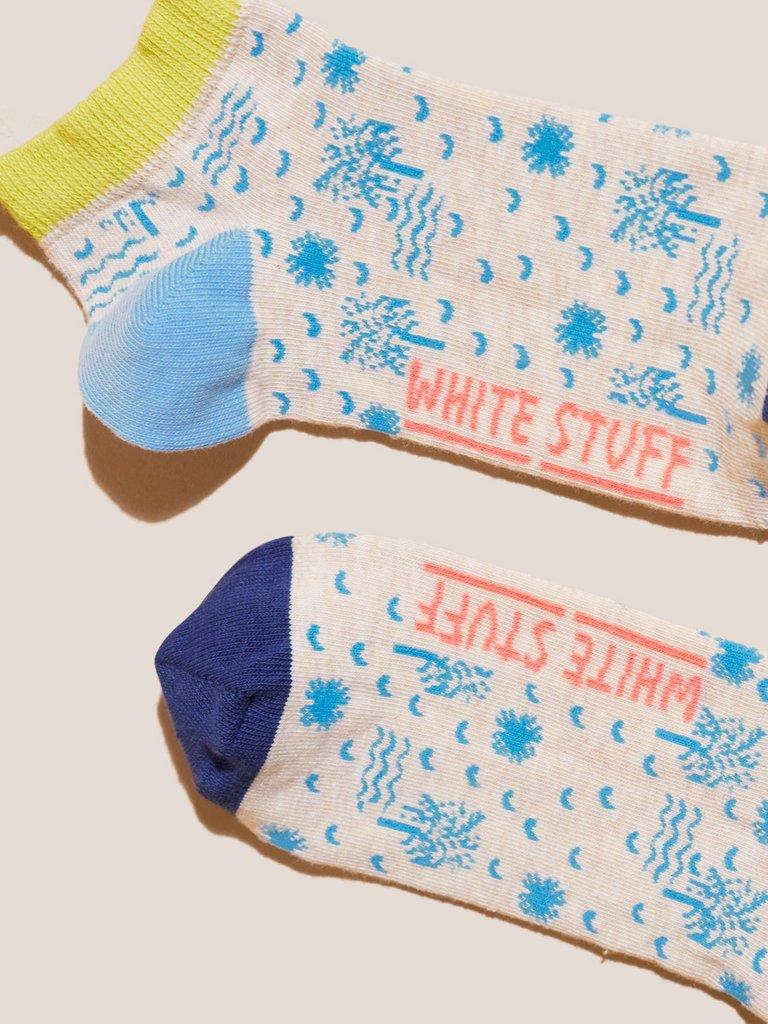 Summer Palm Trainer Socks in BLUE MLT - FLAT DETAIL