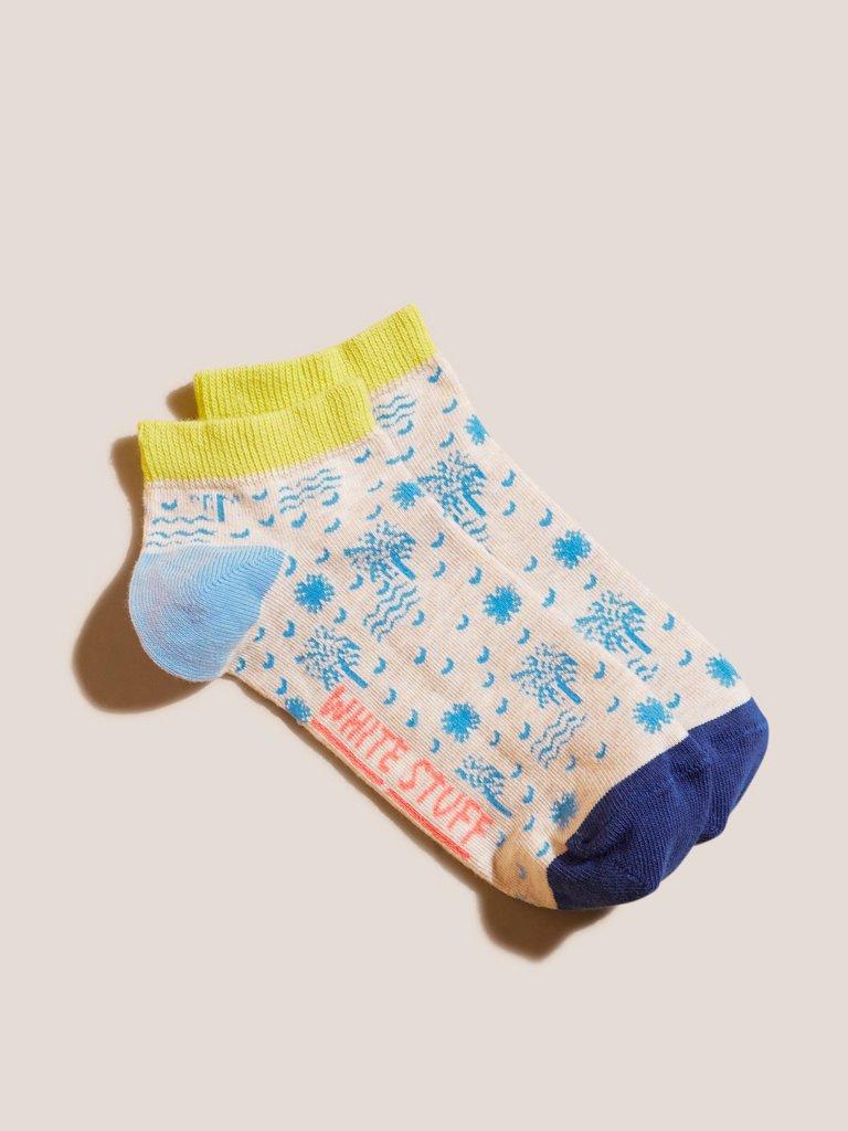 Summer Palm Trainer Socks in BLUE MLT - FLAT FRONT