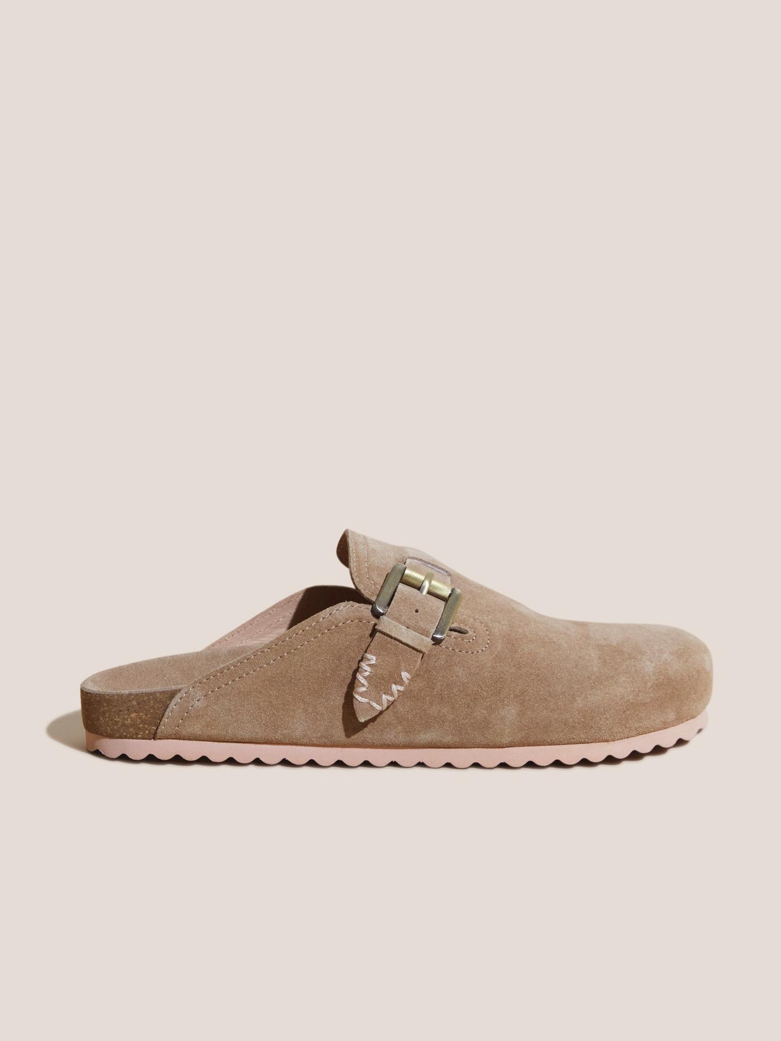 Slip On Suede Footbed in LGT NAT - MODEL FRONT
