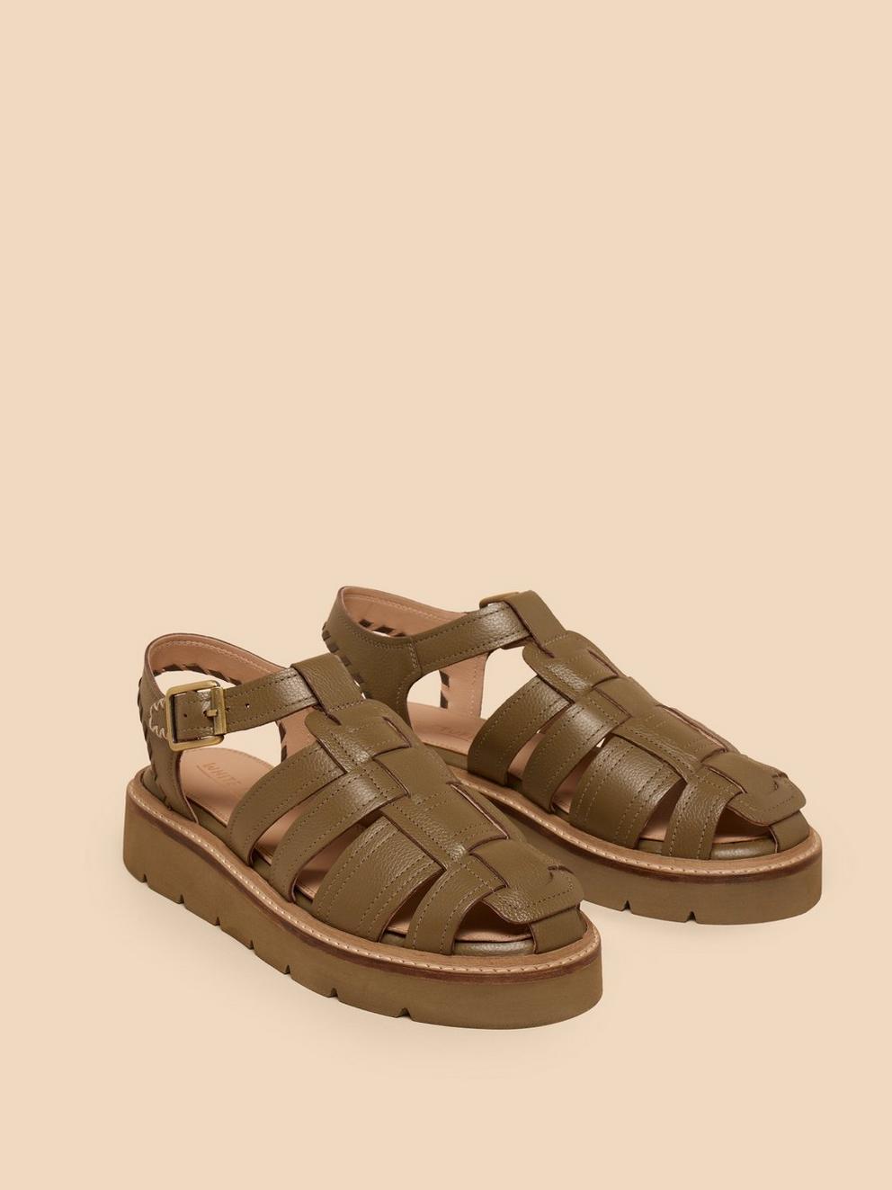 Chunky Fisherman Sandals in KHAKI GRN - FLAT FRONT