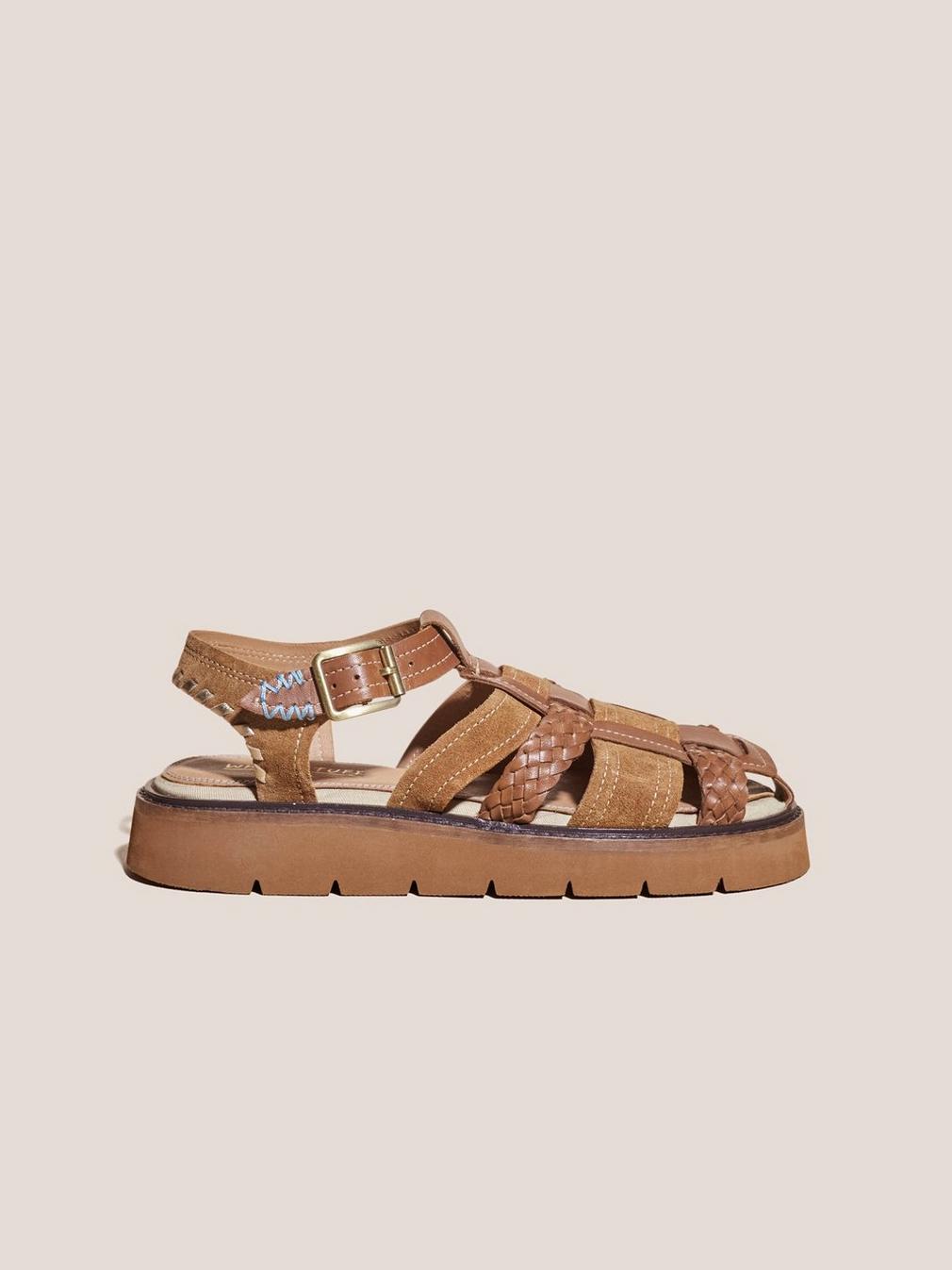 Chunky Fisherman Sandal in MID TAN - MODEL FRONT