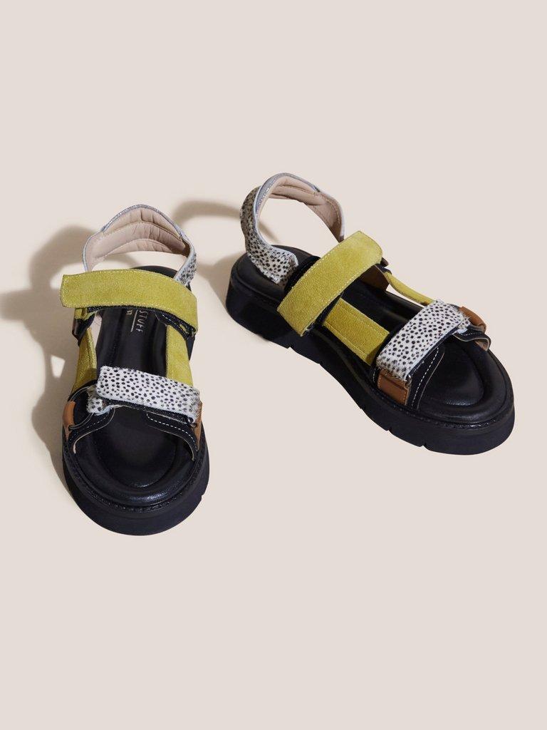 Leather Trek Sandal in BLK MLT - FLAT FRONT