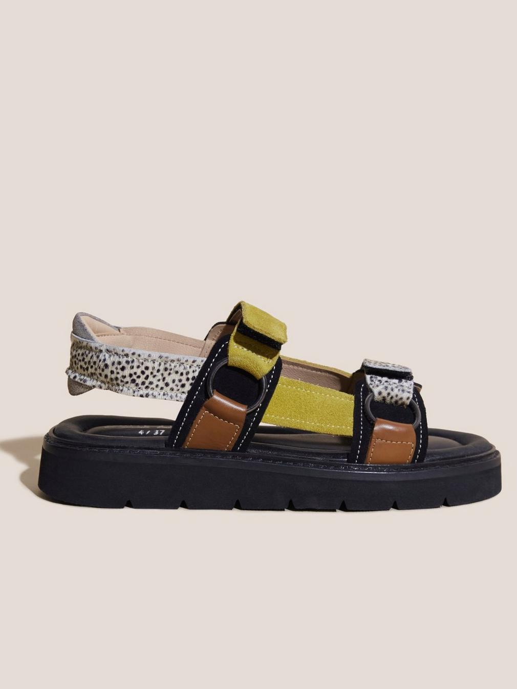 Leather Trek Sandal in BLK MLT - MODEL FRONT