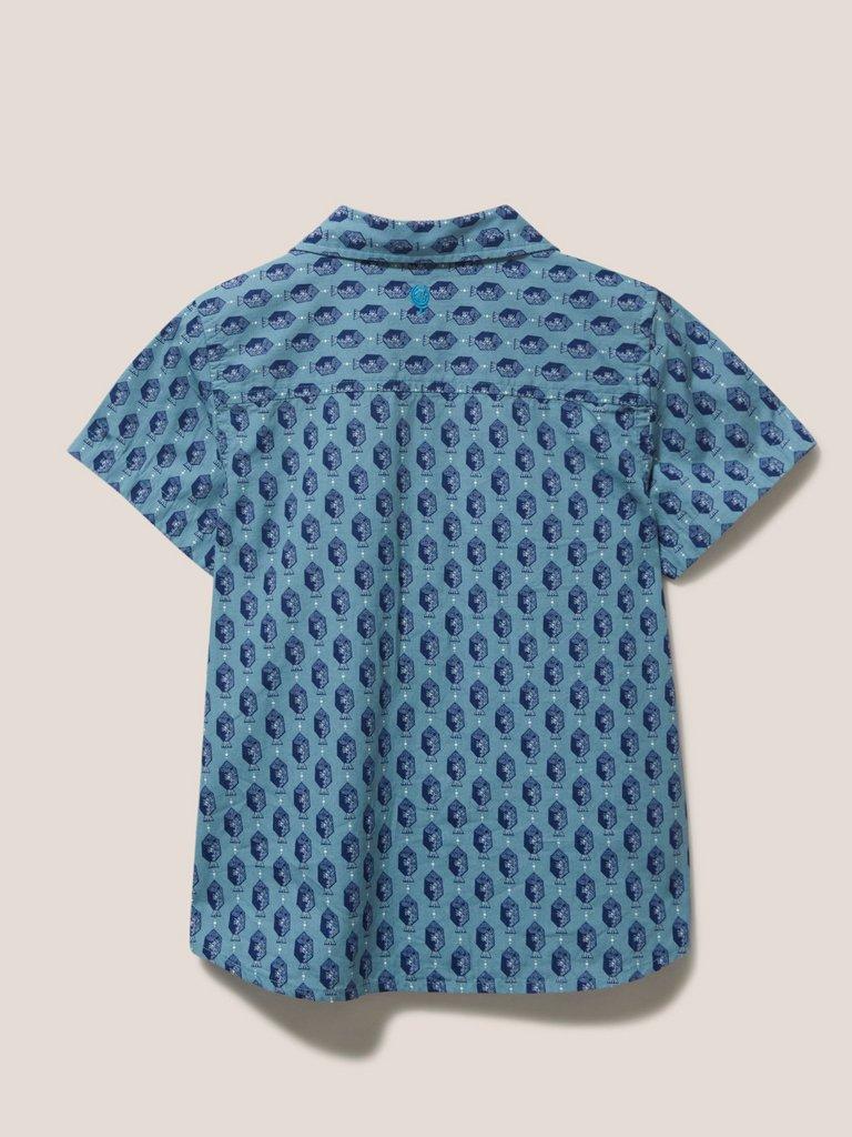 Mini Fish Printed SS Shirt in MINT GREEN - FLAT BACK