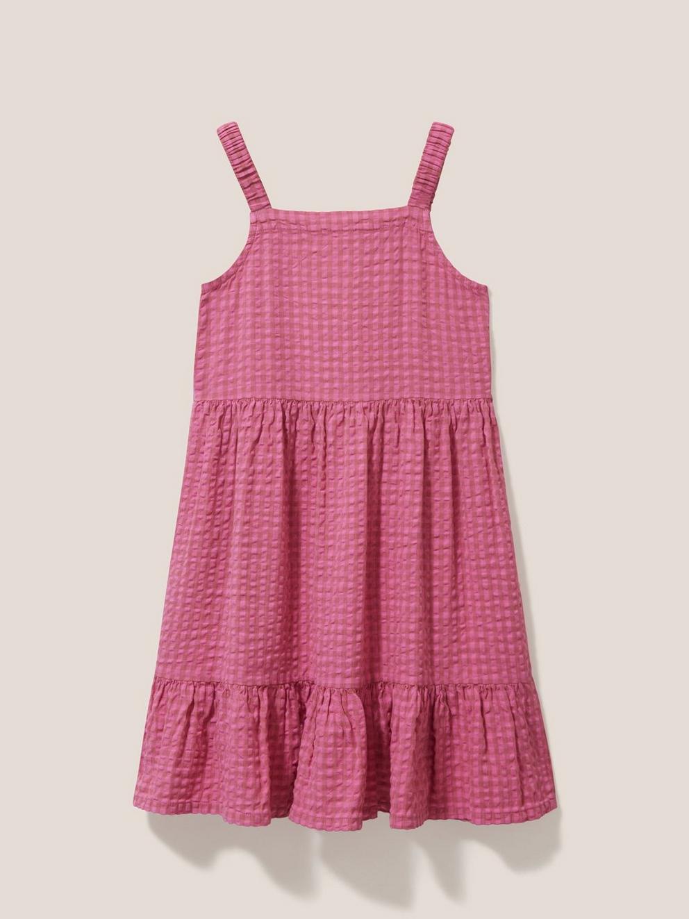 Gingham Seersucker Dress in BRT PINK - FLAT BACK