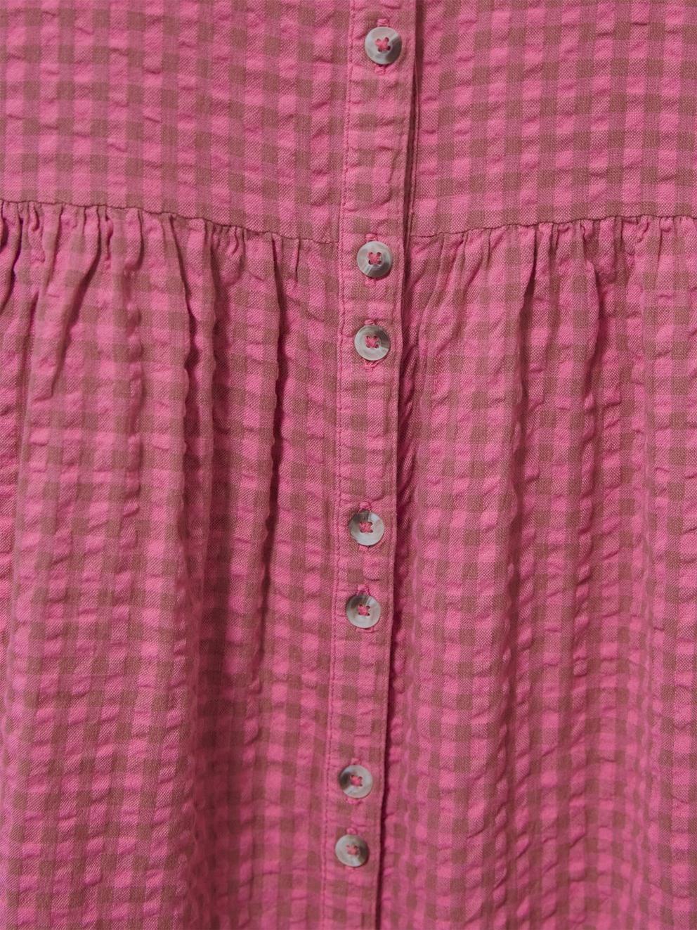 Gingham Seersucker Dress in BRT PINK - FLAT DETAIL