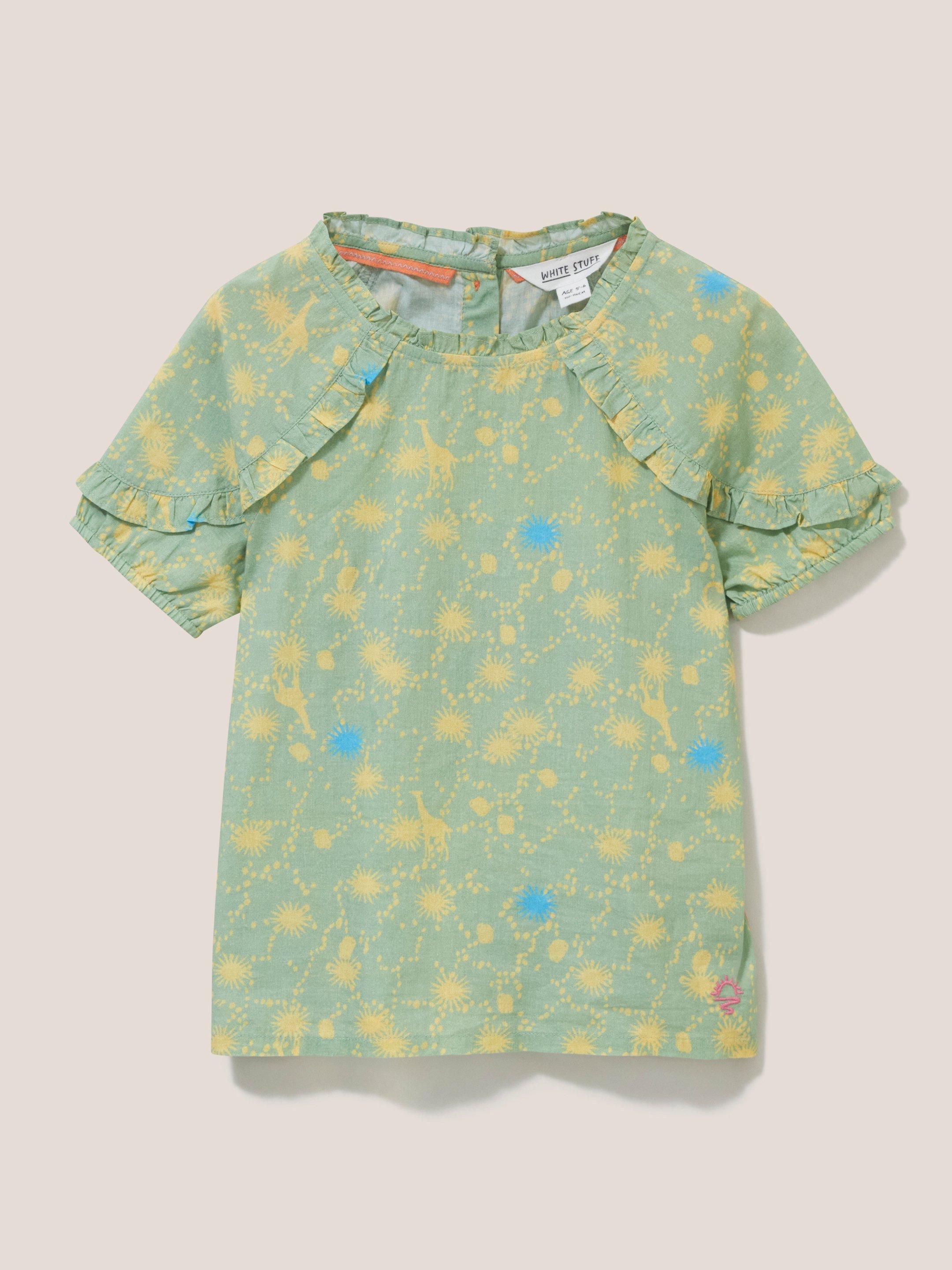 Printed Woven Top in GREEN MLT - FLAT FRONT