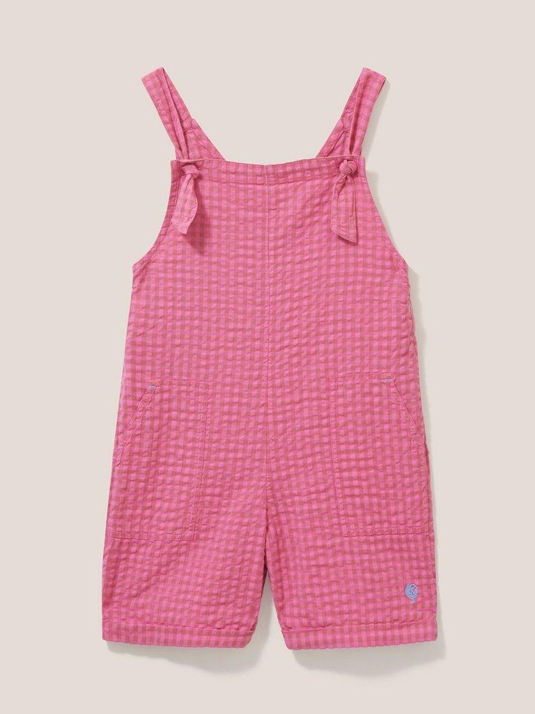 Gingham Seersucker Playsuit in BRT PINK - FLAT FRONT