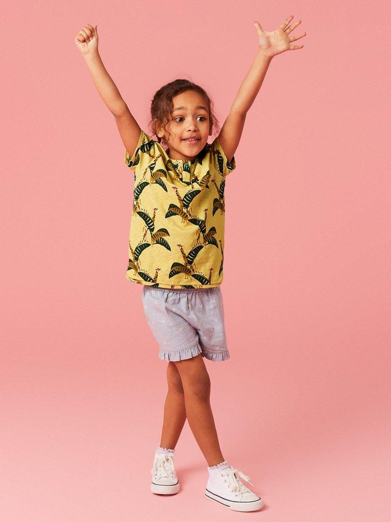 Casey Printed SS T Shirt in YELLOW MLT - MODEL FRONT