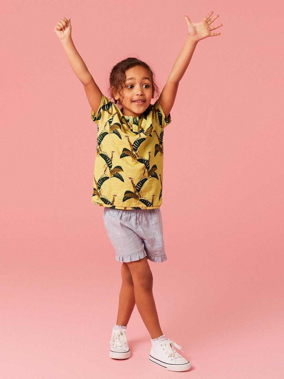 Casey Printed SS T Shirt in YELLOW MLT - MODEL FRONT