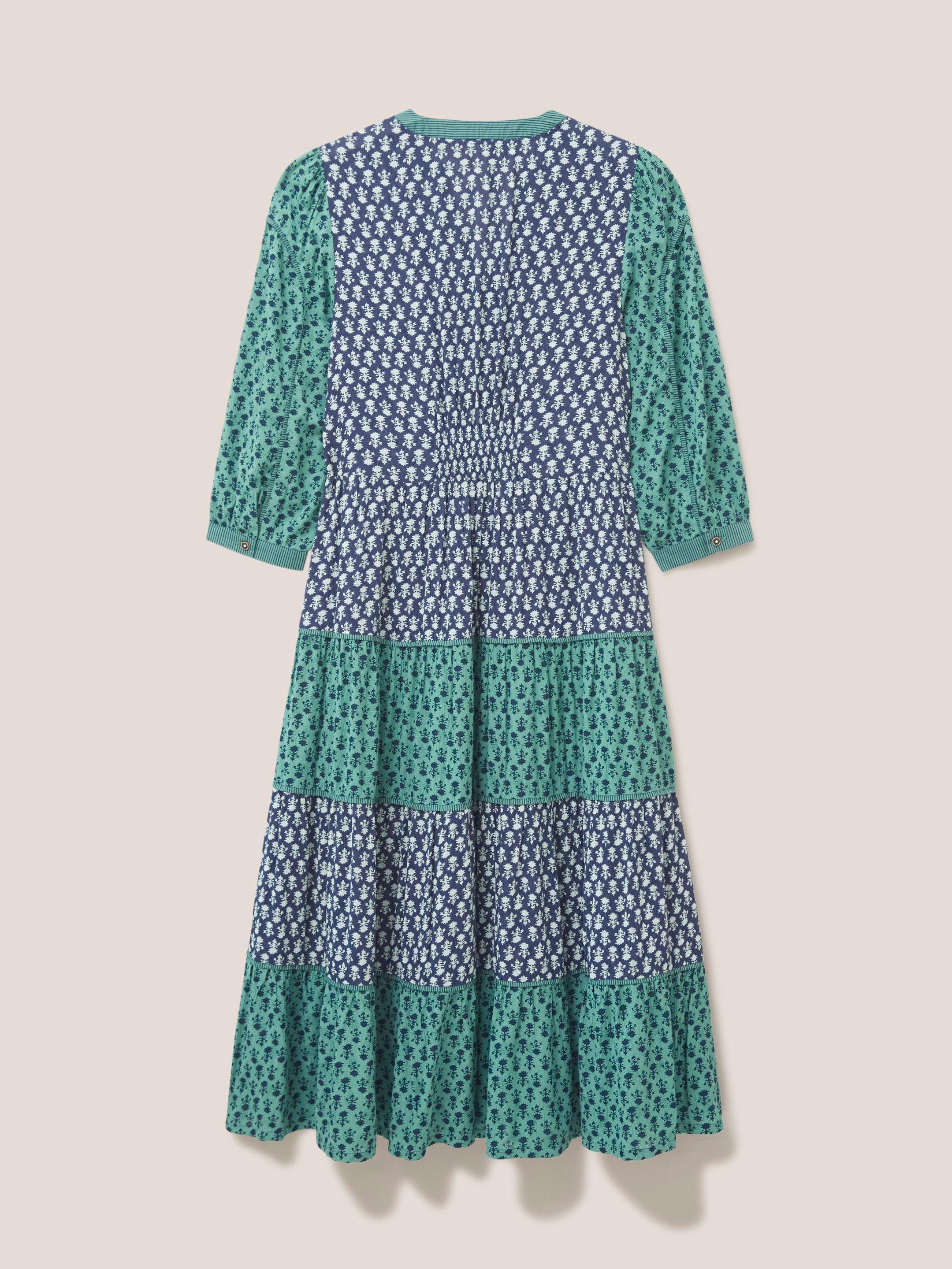 Mabel Mixed Print Dress in TEAL MLT - FLAT BACK