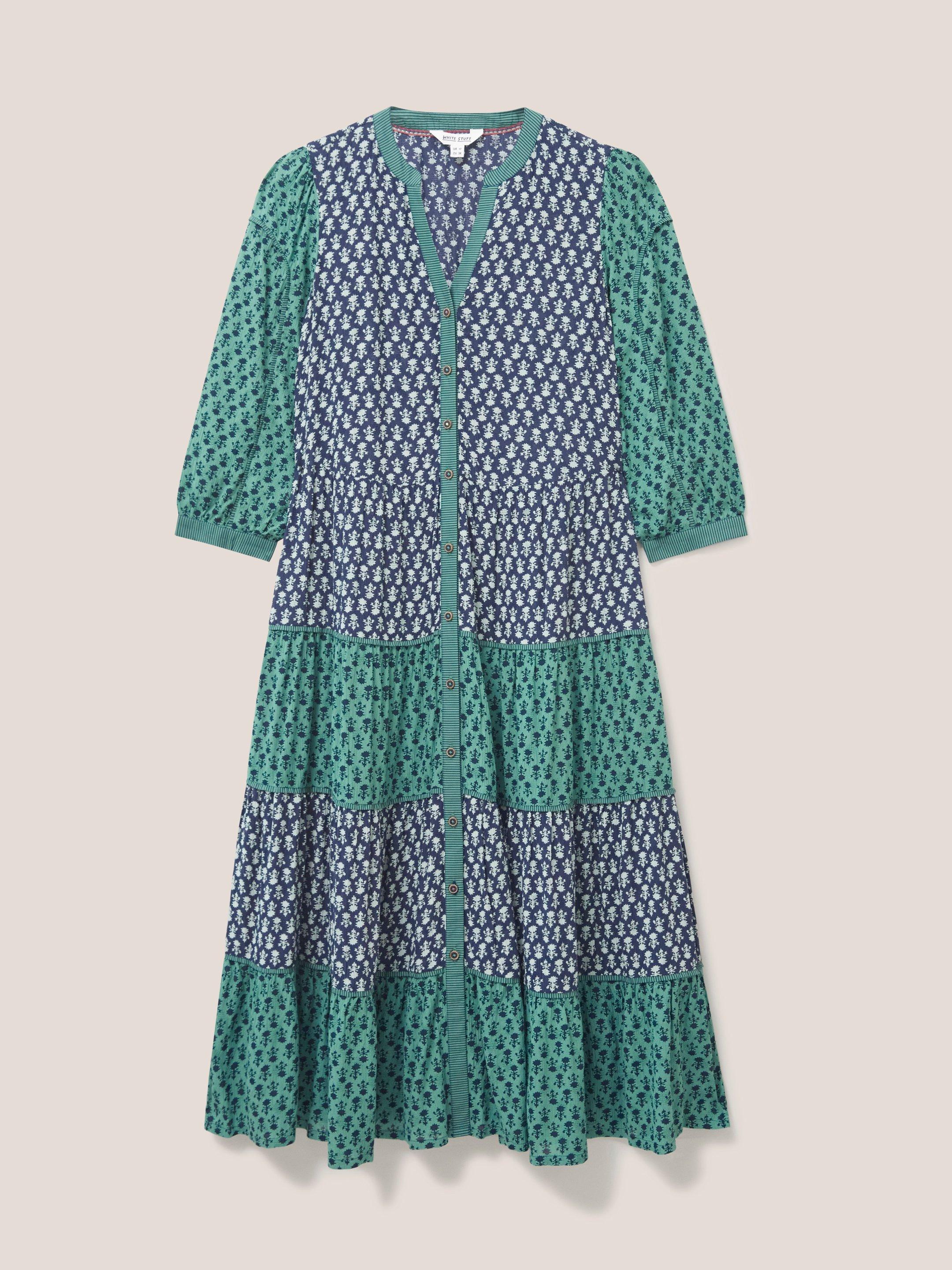 Mabel Mixed Print Dress in TEAL MLT - FLAT FRONT