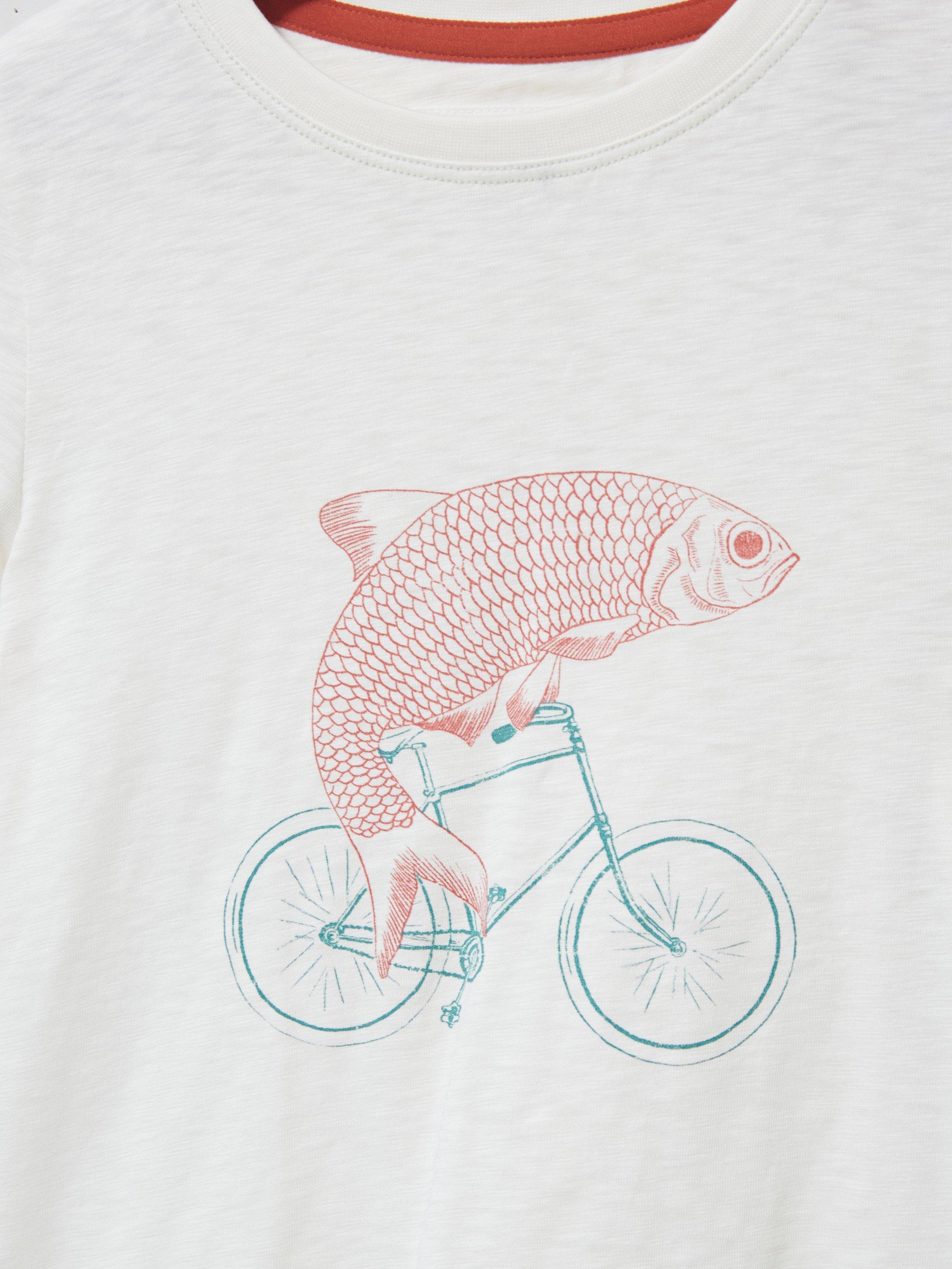 Fish On A Bike Graphic Teeshirt in WHITE PR - FLAT DETAIL