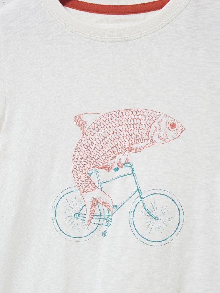 Fish On A Bike Graphic Teeshirt in WHITE PR - FLAT DETAIL