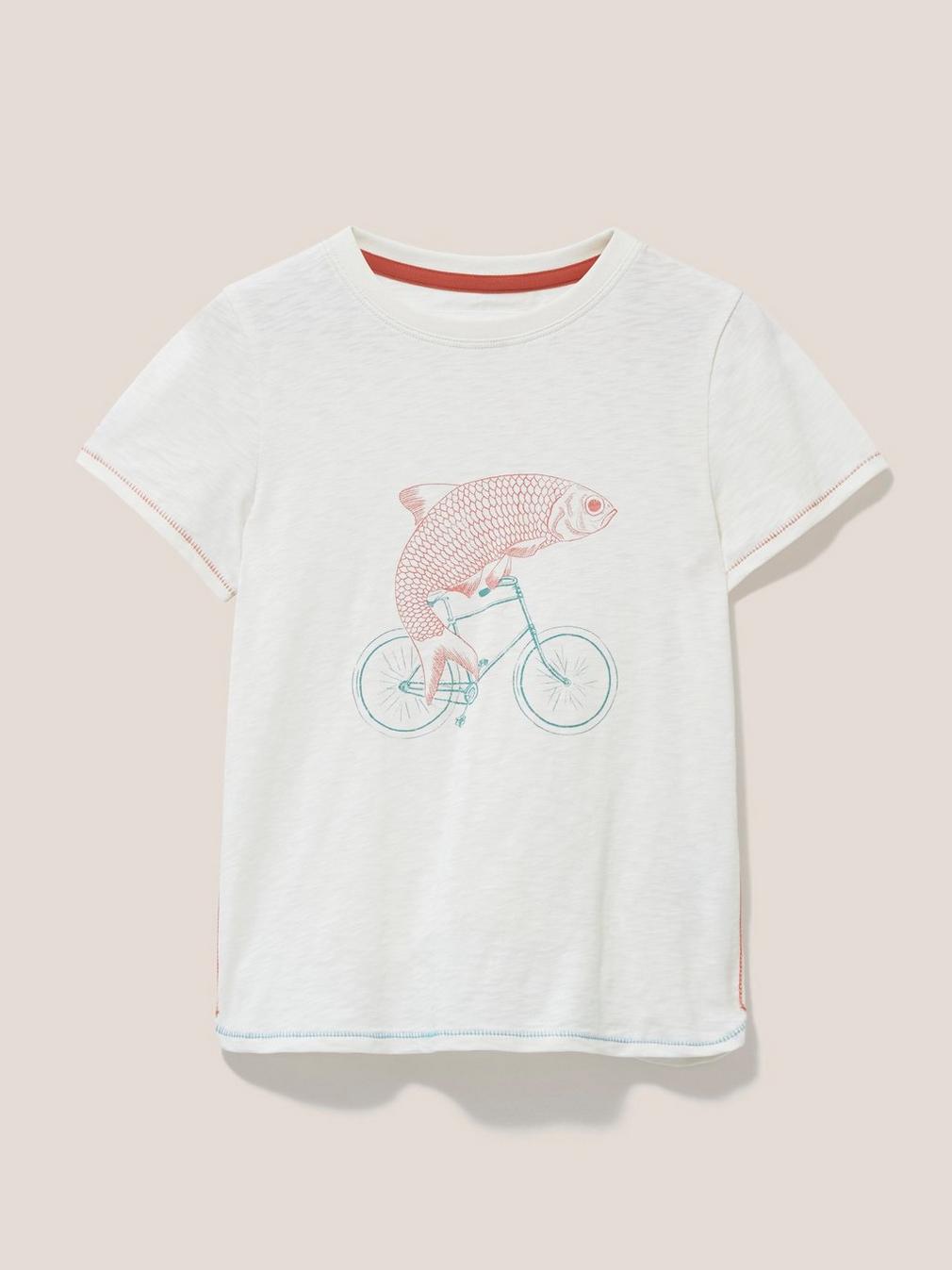 Fish On A Bike Graphic Teeshirt in WHITE PR - FLAT FRONT