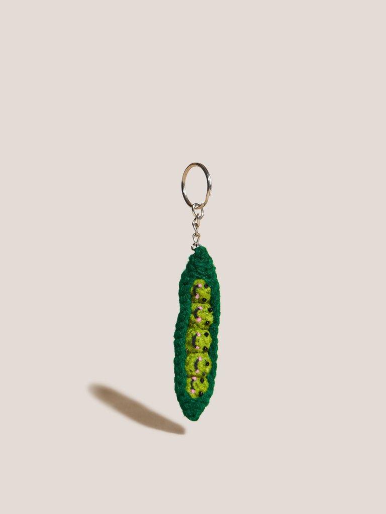 PEAS IN POD CROCHETED KEYRING in GREEN MLT - MODEL FRONT