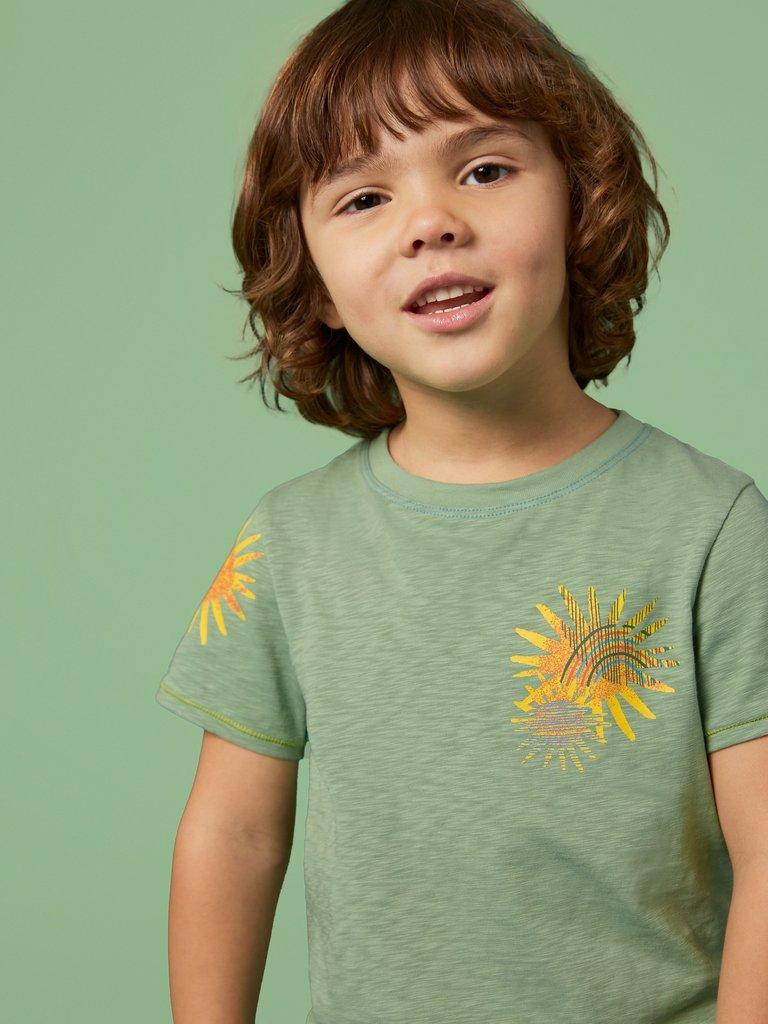 Sunny Rainbow Graphic T Shirt in GREEN PR - MODEL FRONT