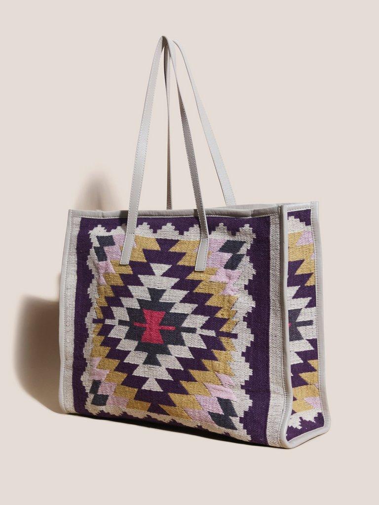 Large Geometric Canvas Tote in PURPLE MULTI White Stuff