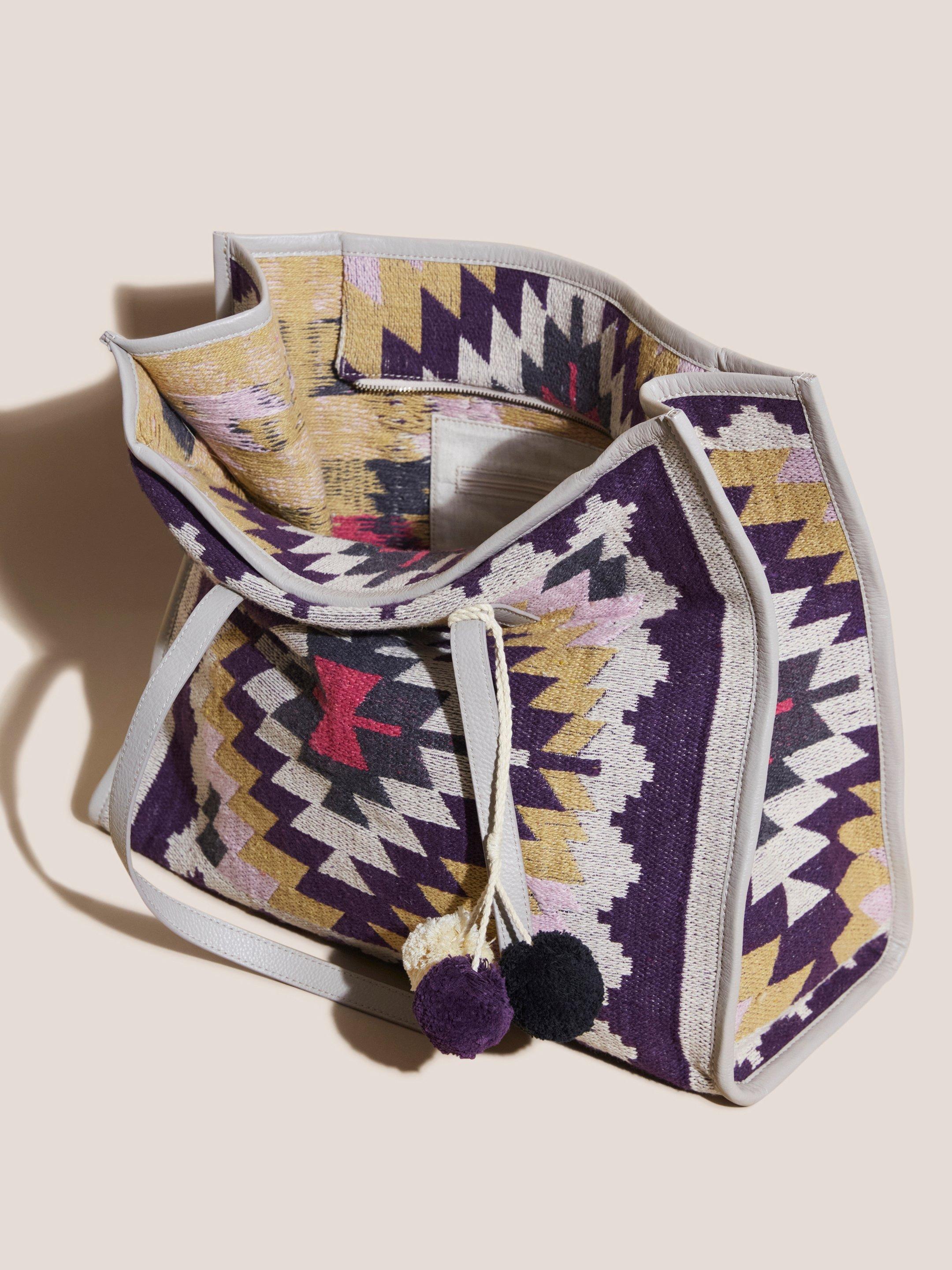 Large Geometric Canvas Tote in PURPLE MLT - FLAT FRONT