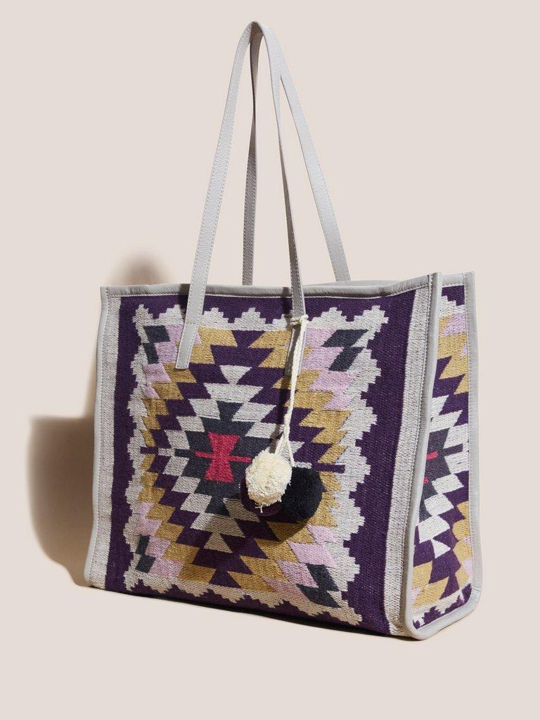 Large Geometric Canvas Tote in PURPLE MLT - MODEL FRONT