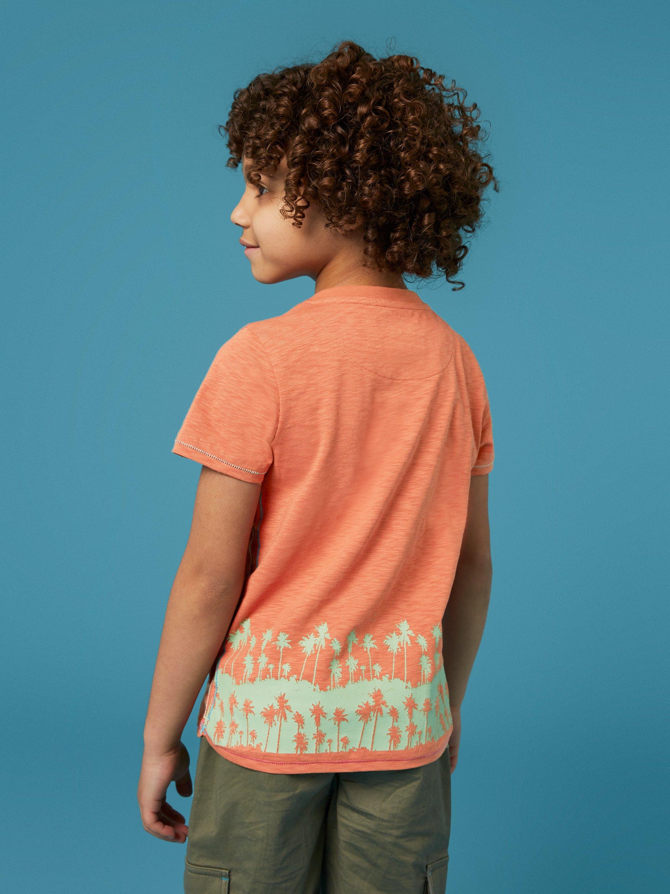 Sunset Graphic T Shirt in DK CORAL - MODEL BACK
