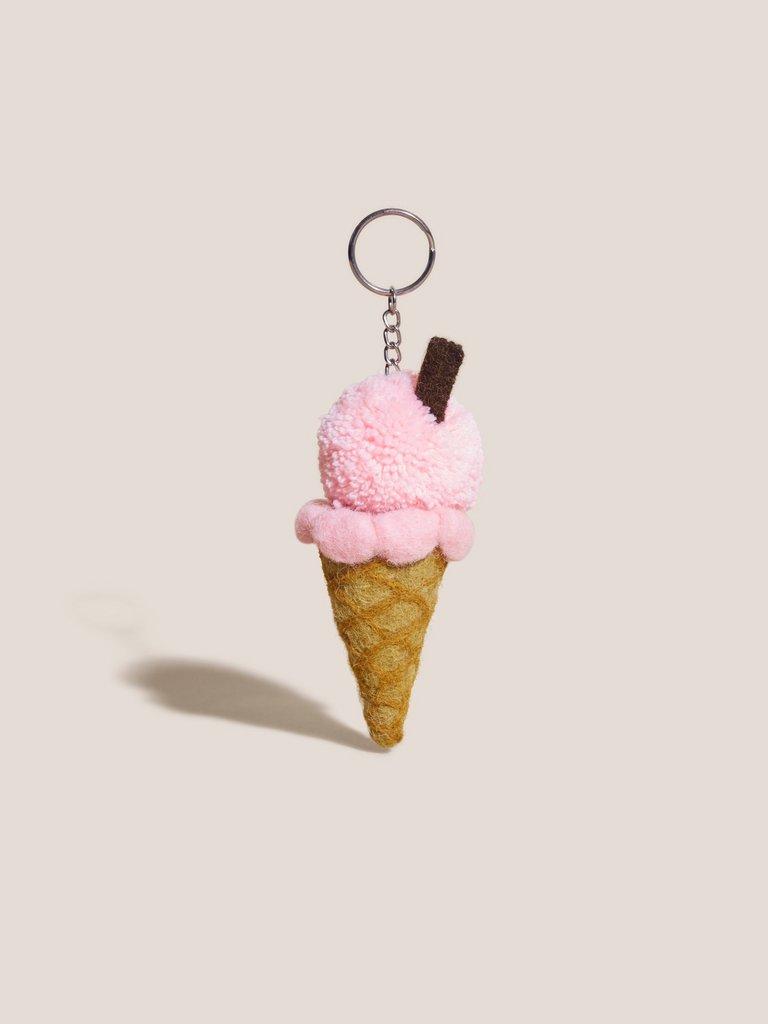 POM ICE CREAM CONE KEYRING in NAT MLT - FLAT FRONT
