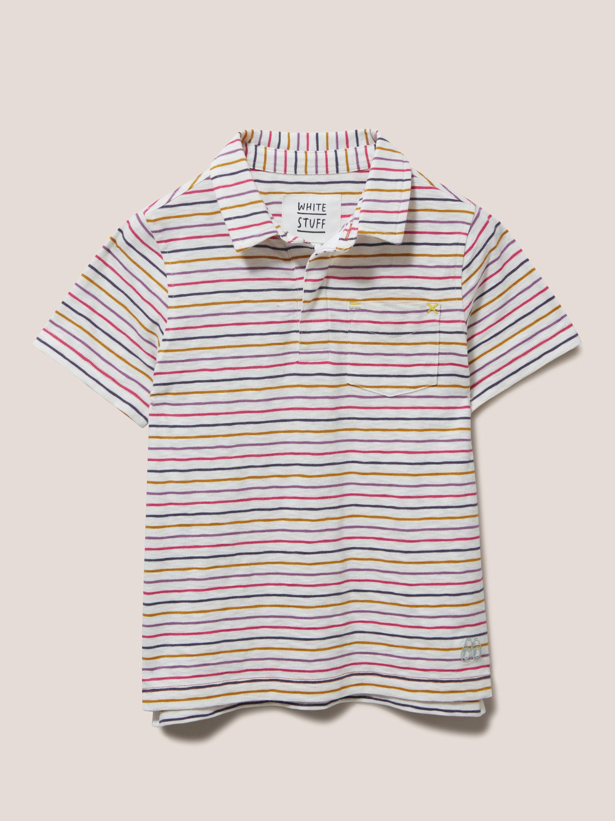 Striped SS Polo in NAT MLT - FLAT FRONT