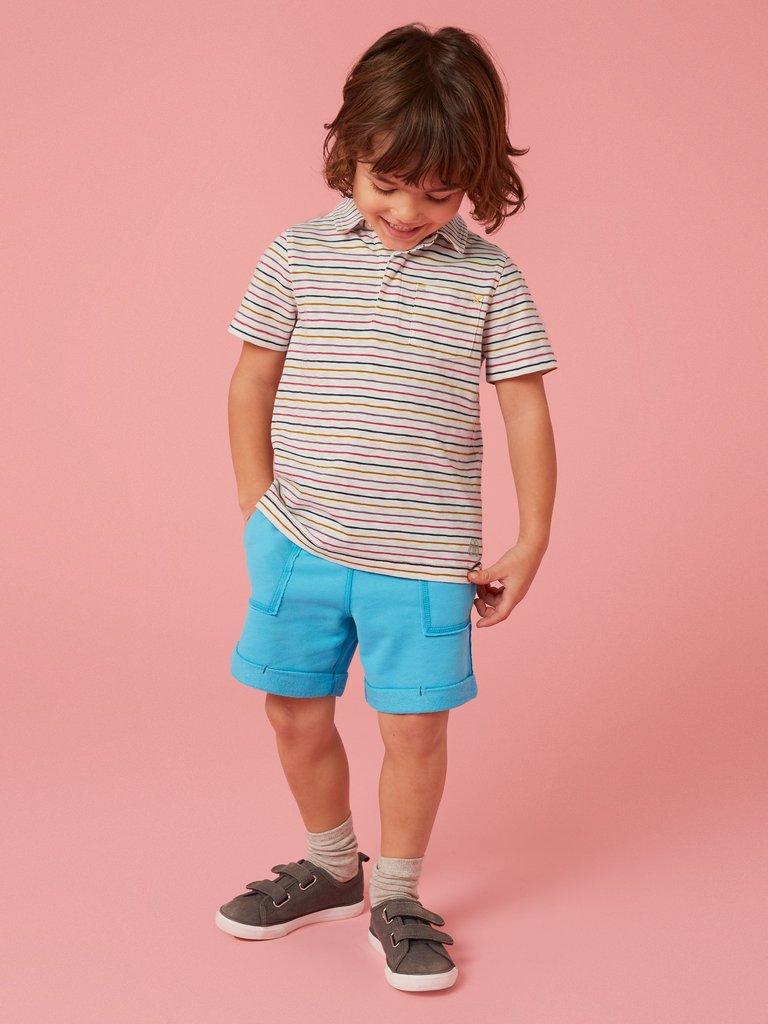 Striped SS Polo in NAT MLT - MODEL FRONT