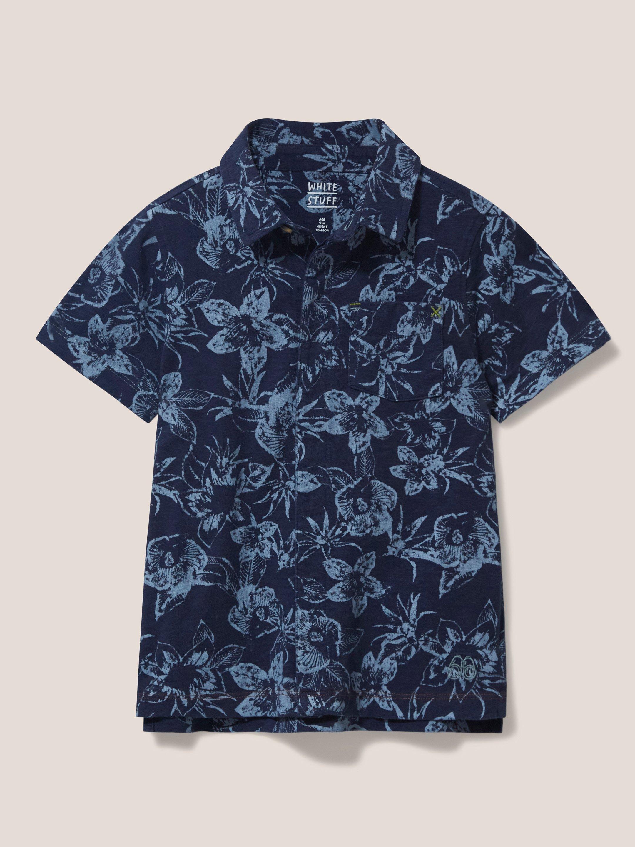 Palm Printed Polo in NAVY PR - FLAT FRONT