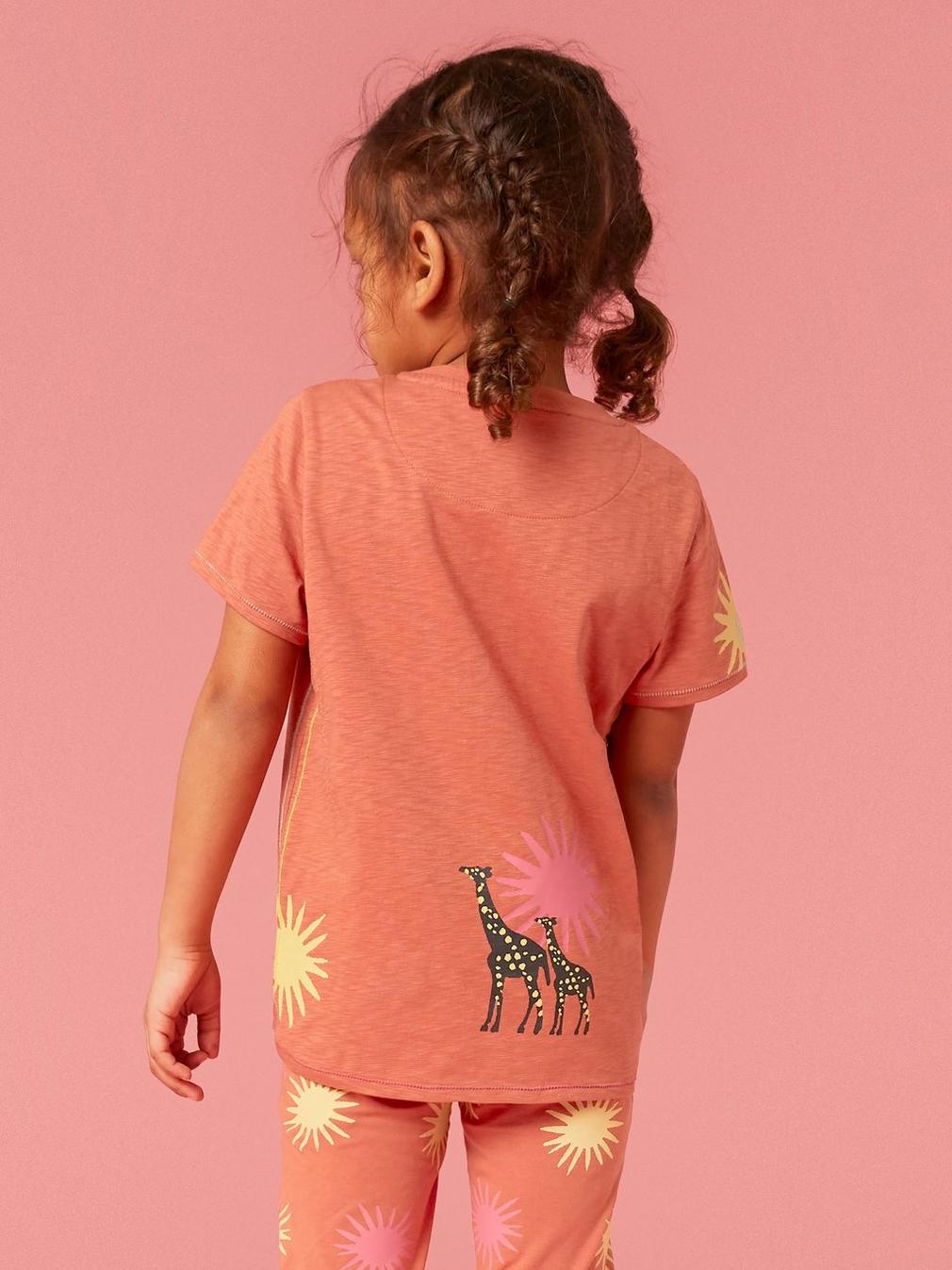 Esme Printed SS T Shirt in CORAL MLT - MODEL BACK